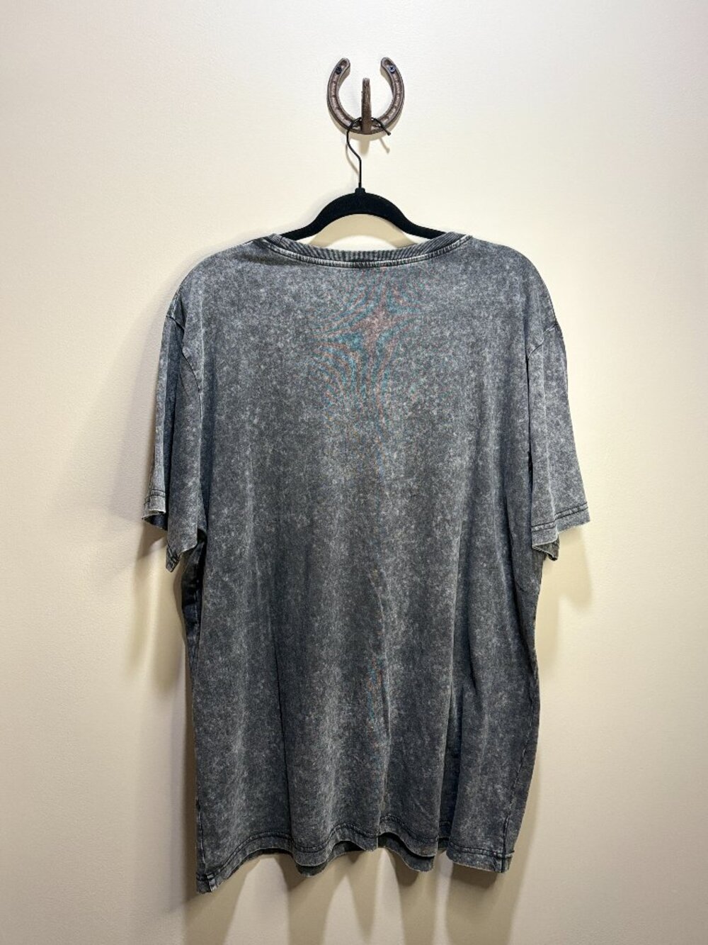 Zutter Western Graphic Acid Wash Tee Charcoal Grey Large Cowboy Boot Sunflower - Picture 5 of 5
